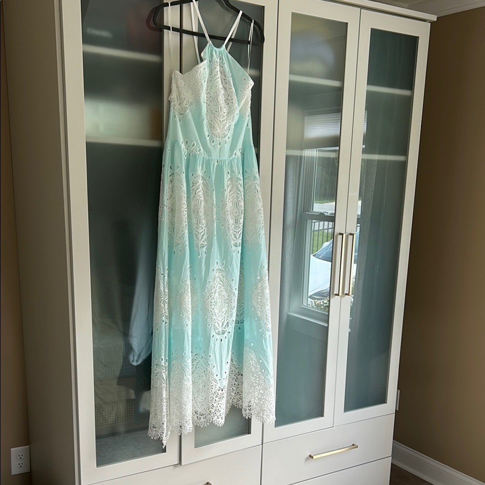 Borgo De Nor Mint Green and White Maxi Dress